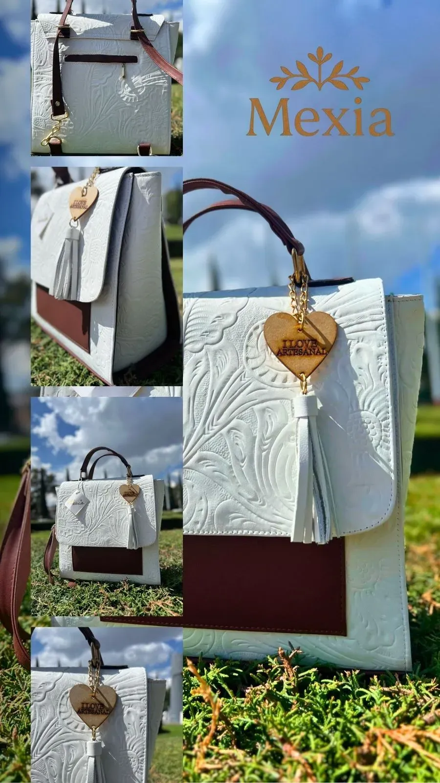 Mexia — Bolsa blanca, diseño lindo — Hecho a mano en México — ideal para uso diario