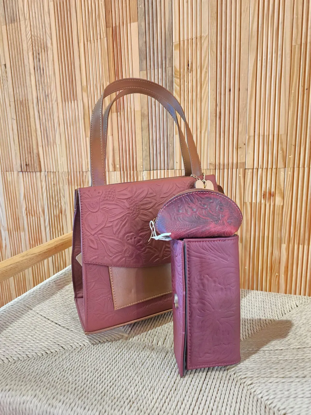 Mexia — Conjunto: bolsa + cartera + monedero — Hecho a mano en México — ideal para regalo